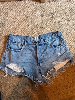 Free People Distressed Light Blue Denim Cutoff Shorts